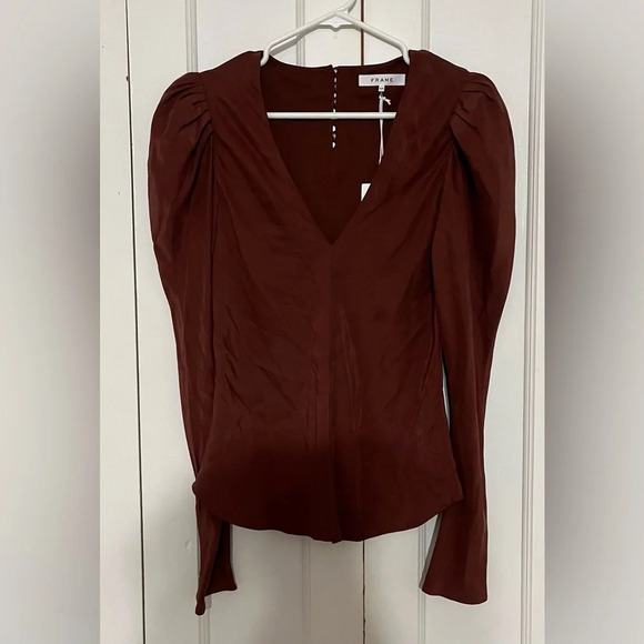 Frame Shirred Puff Sleeve Silk Blouse - Picture 4 of 7